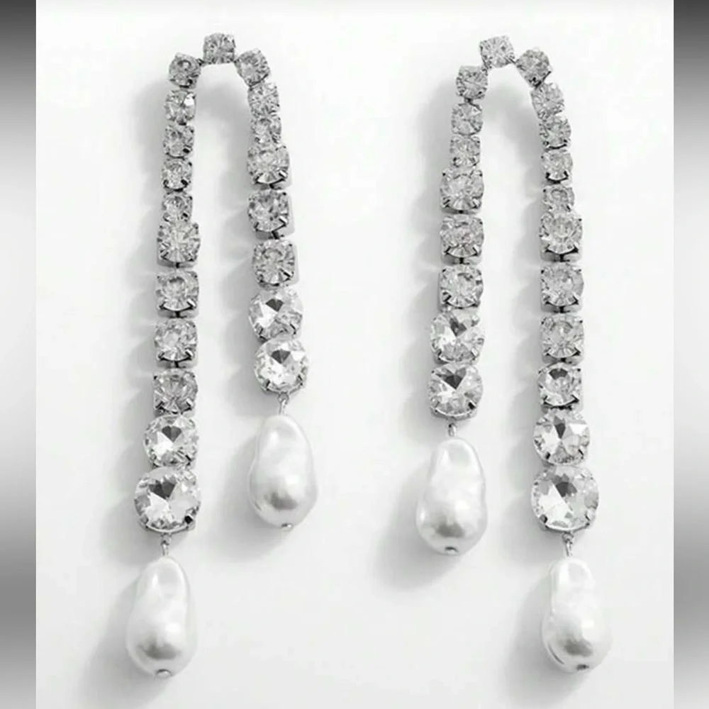 Seraphina Crystal Waterfall Pearl Drop Couture Earrings